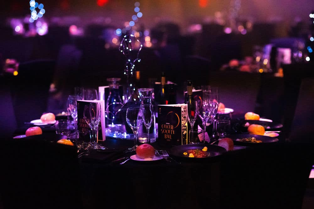 Close up of decorated table at a gala ball