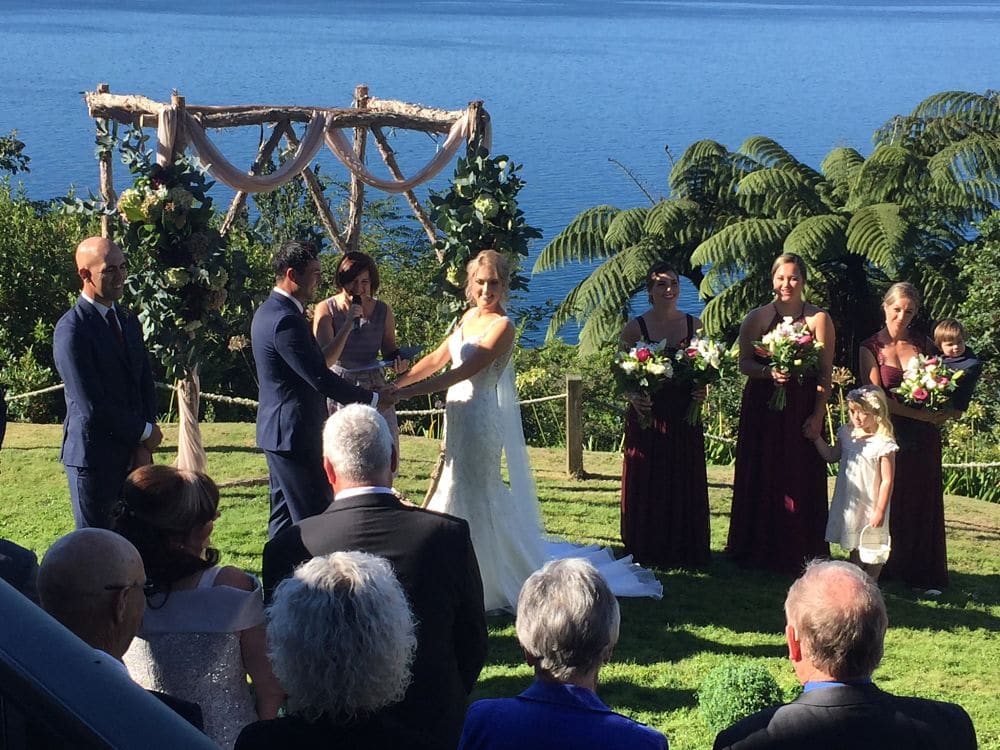 Oreti Village - Wedding ceremony on lawn overlooking Taupo Lake