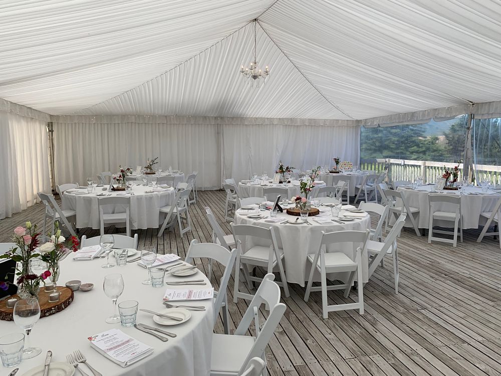 Huka Falls Resort - Wedding reception on deck under marquee