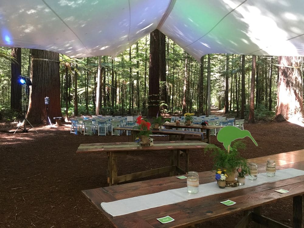 Redwoods Under The Sails Venue Rotorua - Guest tables without chairs