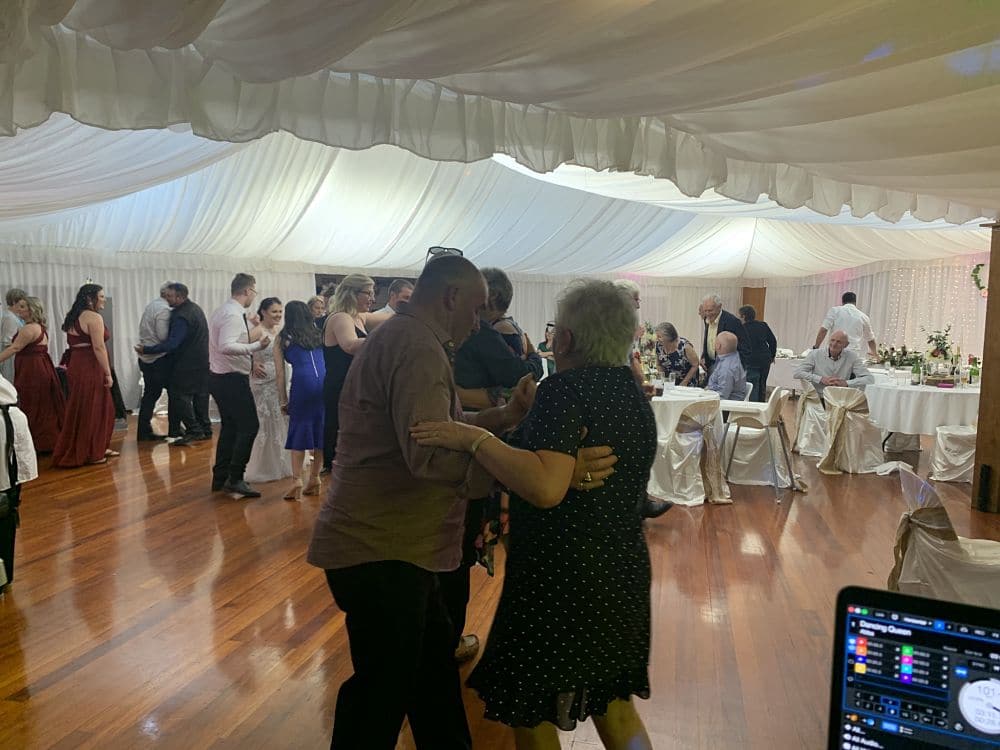Wedding guests waltzing at a reception held in Newbury Hall Palmerston North
