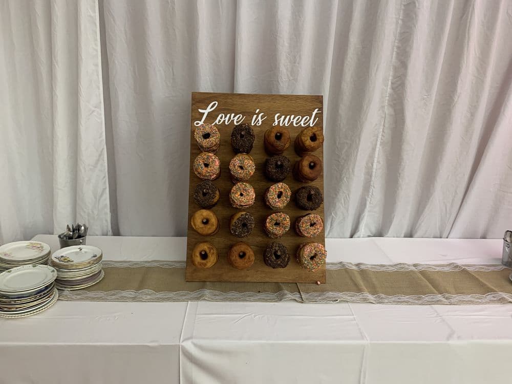 Donut wall at wedding reception held in Newbury Hall Palmerston North