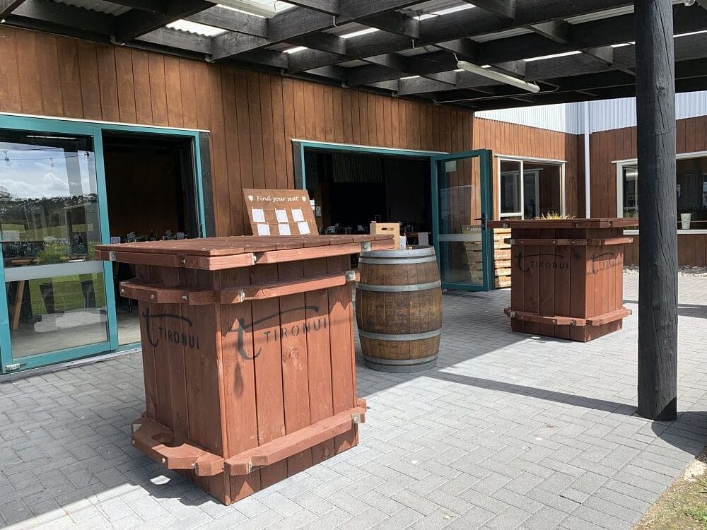 Tironui Wedding Venue Rotorua - Barrels and Bar Leaners outside wedding venue